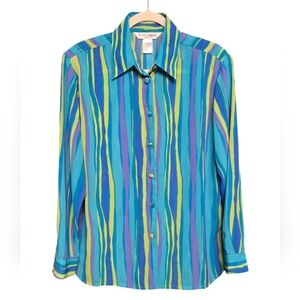 Beverly Rose Vintage Long Sleeve Button-Down Colorful Abstract Stripes Sz PXL